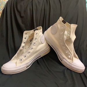 White High Top Converse with green & black detail